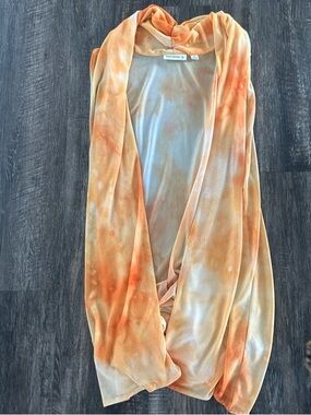 Susan Graver Orange and Cream Tie-Dye Open Cardigan